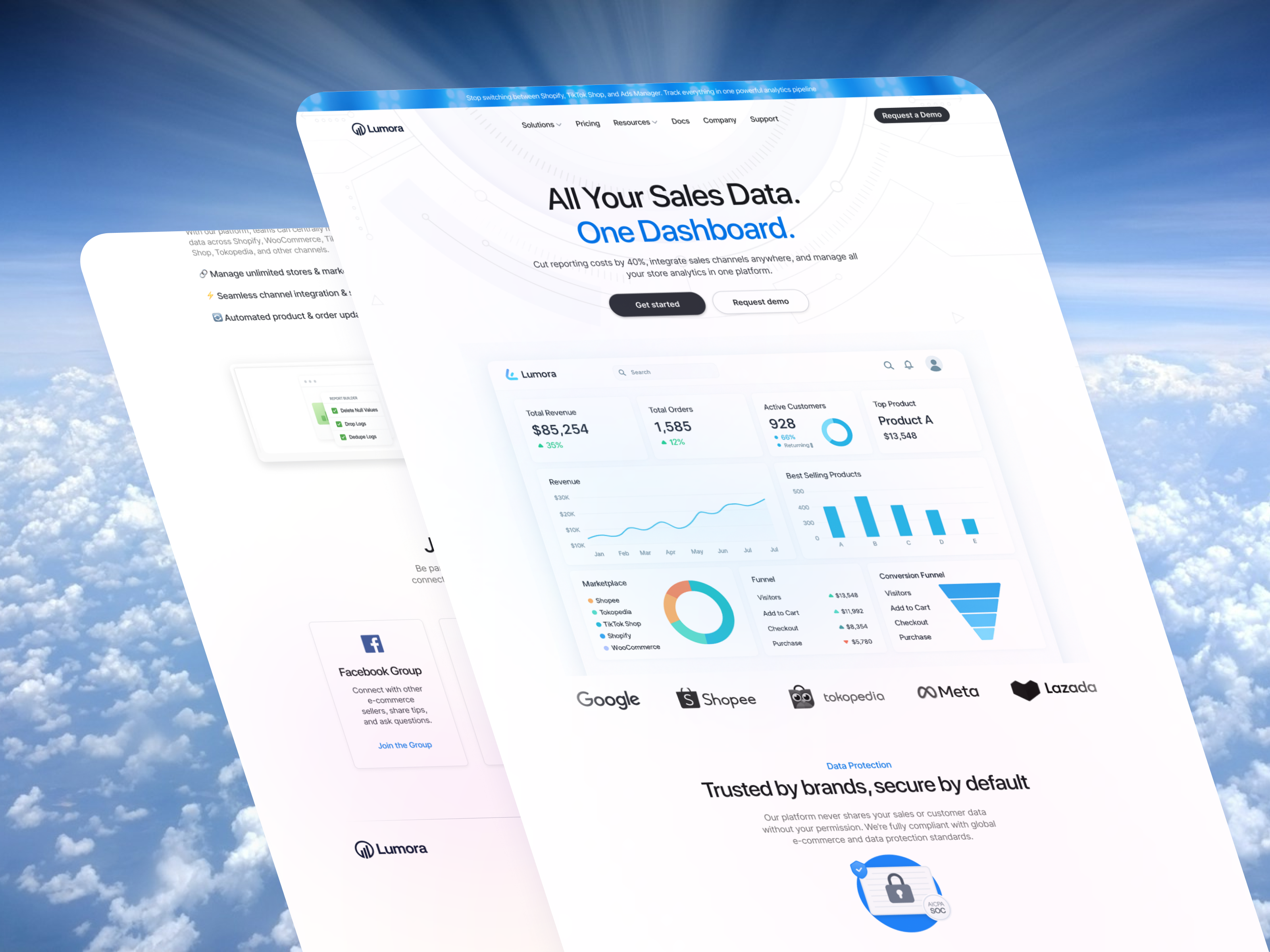 Lumora – E-Commerce Analytics Platform Dashboard card clean design dashboard data analytics e commerce icons illustration landing page logo minimalist design saas design ui design web design web3
