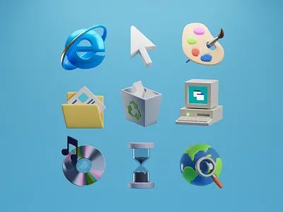 Old Microsoft Icons 3d b3d blender icons microsoft render windows