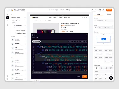 Ecomiq – Edit & Publish in Page Builder (Ecommerce SaaS) code editor crm dashboard ecommerce marketplace online store order management page builder product design product management saas saas design site builder ui ux web builder web design