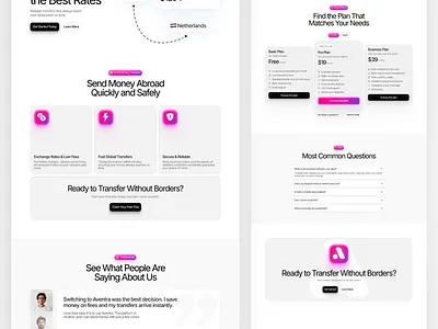 International Money Transfer Landing Page Design branding cross border design exchange rates figma framer illustration international payments landing page modern website design payments responsive website design ui uiux web design website design