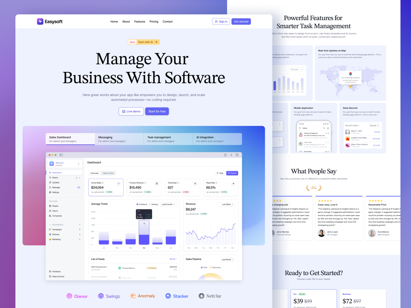 Easysoft - Landing page design design landing landing page for saas landing saas page saas tech startup website