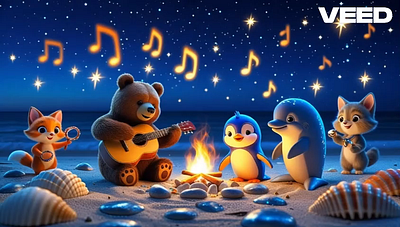 AI Animal Band Rocks the Beach 3d animation branding capcut design graphic design illustration logo motion graphics ui vector