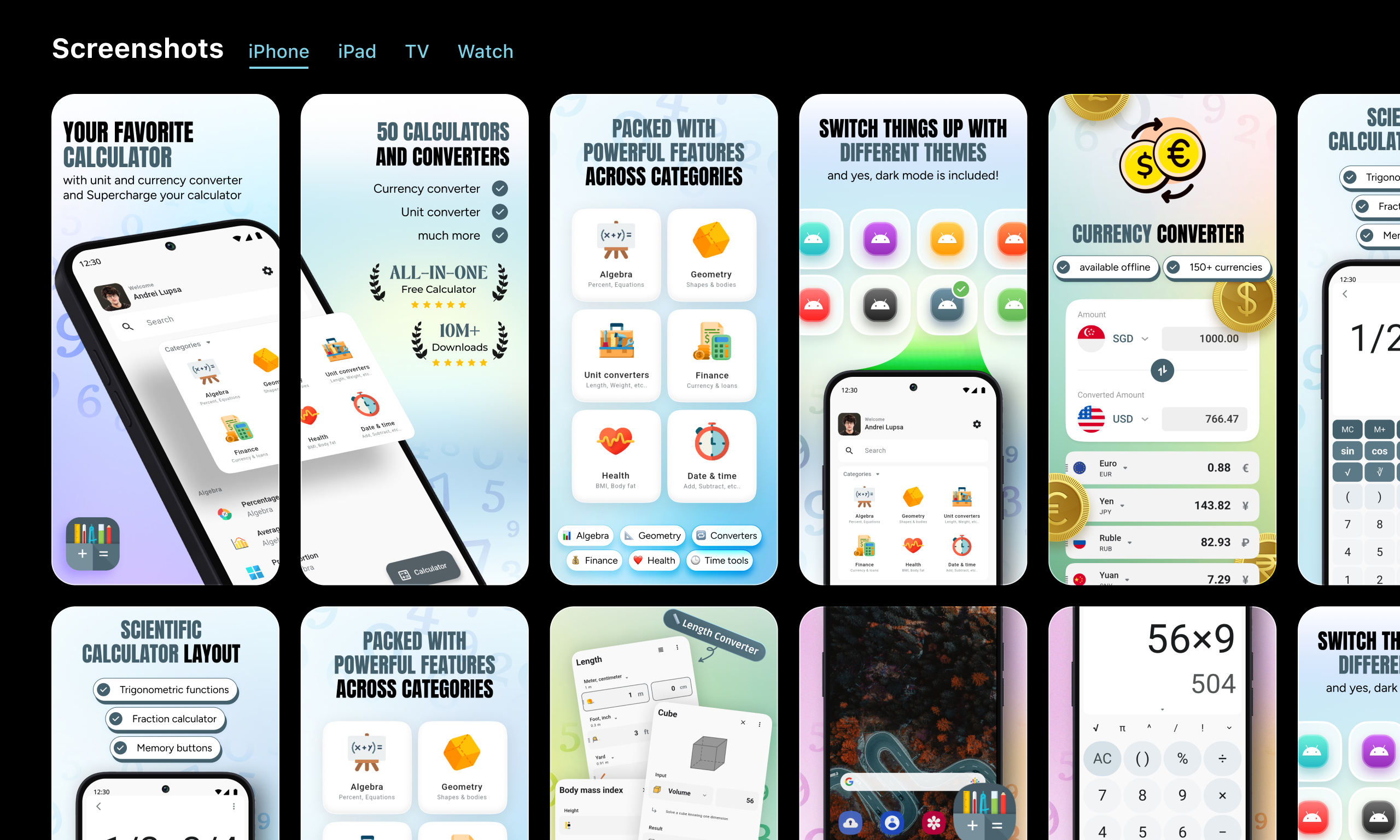 Android Screenshots for All-In-One Calculator app appstore design playstore screenshots ui