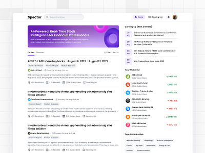 AI Summarized Financial News Portal ai finance minimal news ui web design