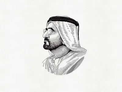 Sheikh Mohammed - Portrait illustration branding custom dubai engraving etching graphic design hand drawn illustration line art logo portrait portrait illustration sheikh uae woodcut