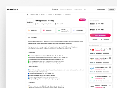 Offer view - rocketjobs.pl careerplatform cleandesign findajob homepage jobboard jobplatform jobportal modernui offerview productdesign uidesign uxdesign webdesign websitedesign workplatform