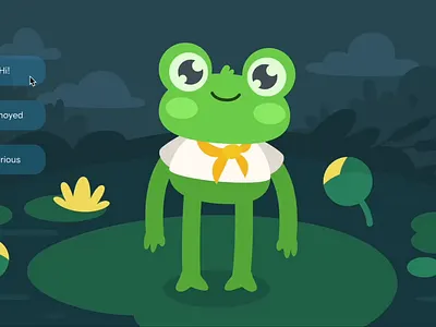 Greg The Frog Animation animal animated animal animation annoyed character curious cute frog game art game design graphic design green hi idle lilies motion graphics nature rive water waterlilies