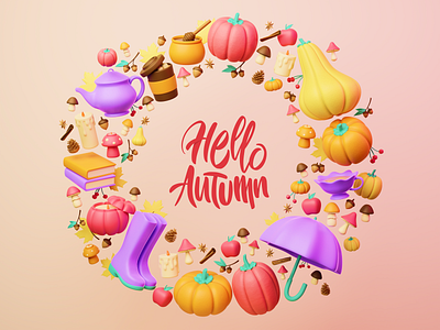 Hello Autumn | 3D 3d 3d art 3d blender 3d design 3d illustration 3d modeling app art autumn autumn illustration design fall graphic design hello autumn illustration motion graphics pumpkin pumpkin season ui web