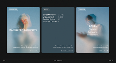 UI Cards (Memories in Motion) card component editorial layout ethereal design landing page design minimal typography ui ui components ui design ui elements web design website website cards website components website design