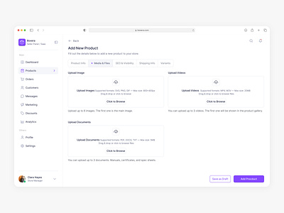 Add New Product, Media & Files dashboard design input marketplace saas seller panel typography ui ux