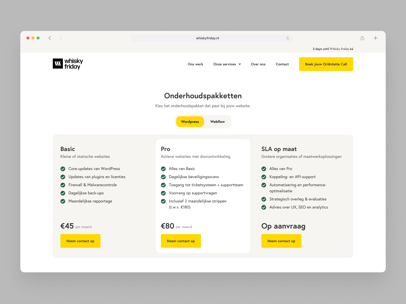 WhiskyFriday pricing table motion graphics webdesign