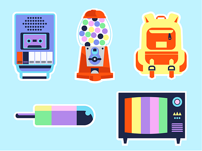 Random Object Sticker Set backpack candy cassette color block gum ball icepop stickers tape recorder television tv