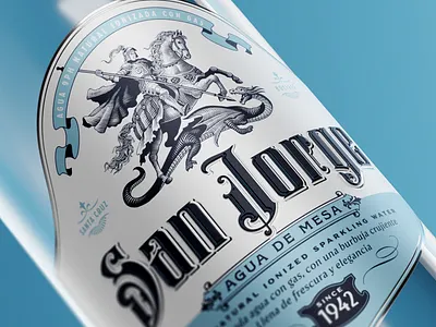 San Jorge - Label Design bottle branding design drawing engraving graphic design illustration label logo packaging saint vintage water