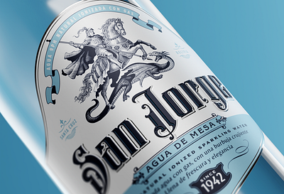 San Jorge - Label Design bottle branding design drawing engraving graphic design illustration label logo packaging saint vintage water