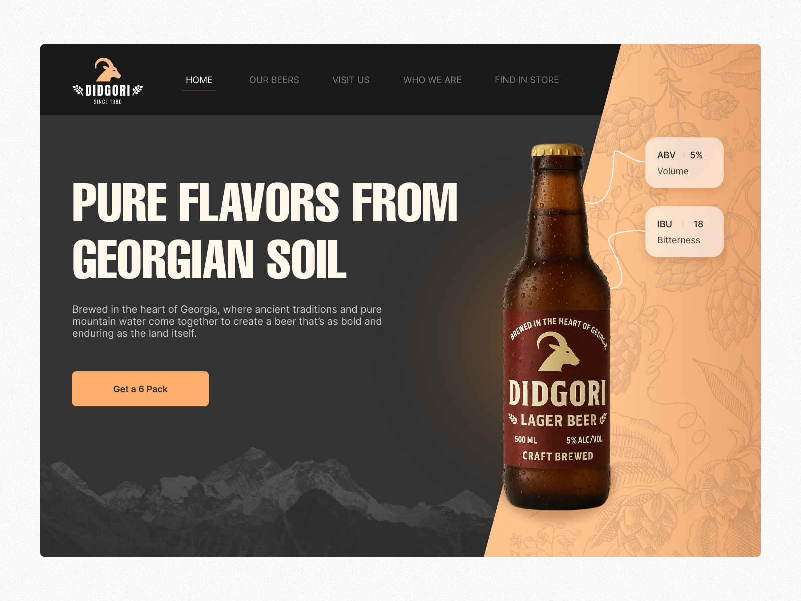 Hero Section Concept for DIDGORI Beer Brand beer blackwhite branding design figma georgia graphic design headlinge hero section illustration landing page logo subheadline typography ui uiux ux website