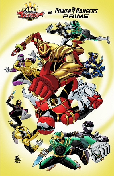 Gozyuger vs Power Rangers Prime artist artwork character illustration comic artist comic book comic cover comic style commission concept cover art design drawing editorial illustration poster art power rangers sketch super sentai superhero tokusatsu