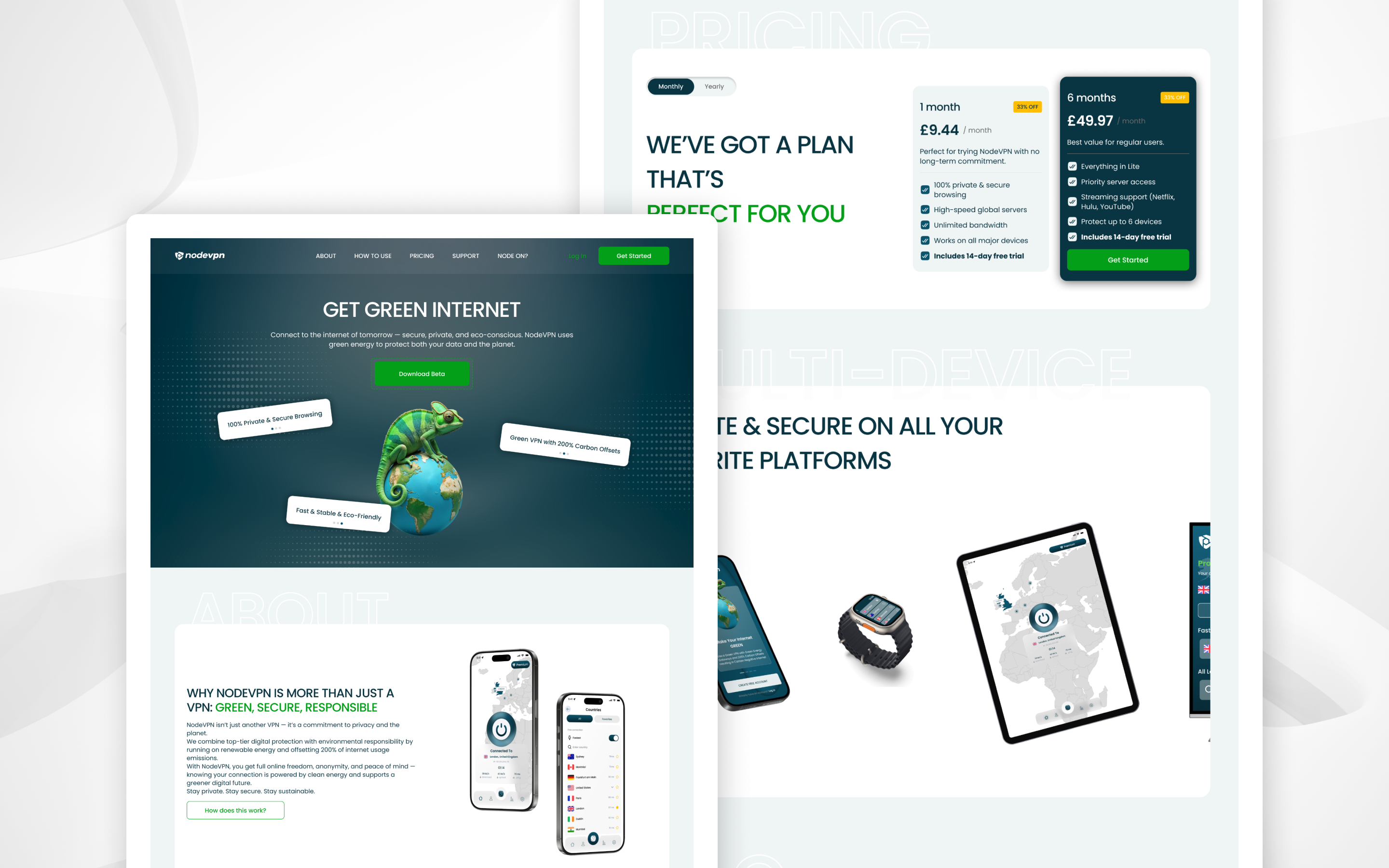 NodeVPN — Website Design app brand branding clean cybersecurity fintech footer hero light ui mobile portfolio pricing saas ui ux vpn web design