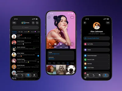 Liquid Glass Telegram Dark Theme Concept app branding chats concept dark design fresh friends glass ios liquid messenger minimalism mobile modern people social telegram ui ux