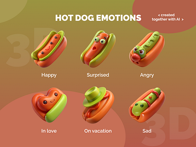 HOT DOG EMOTIONS (AI) 3d ai design illustrations ui