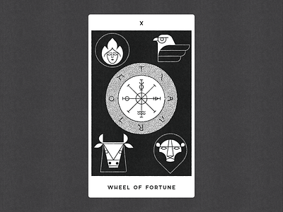 X. WHEEL OF FORTUNE illustration tarot vector vintage wheel of fortune