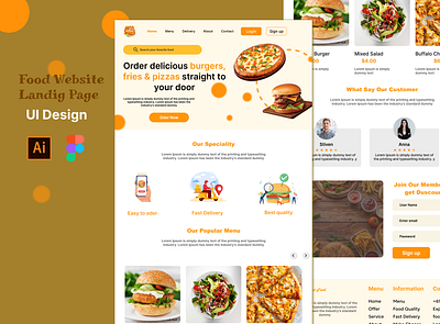 Food delivery website landing page branding illustration ui ui desi uidesign uiux