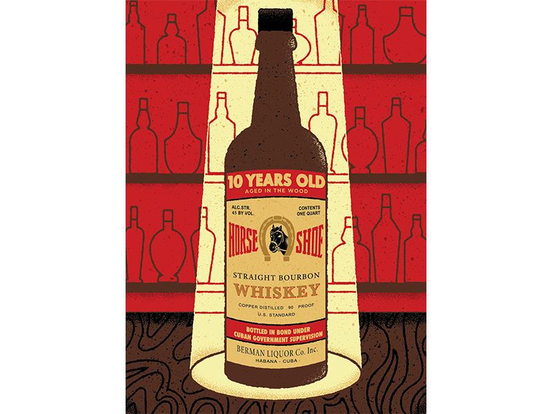 Horse Shoe Bourbon for Men's Journal by James Olstein conceptual conceptual illustration editorial editorial illustration illustration james olstein james olstein illustration jamesolstein jamesolstein.com mens fitness texture vector whisky