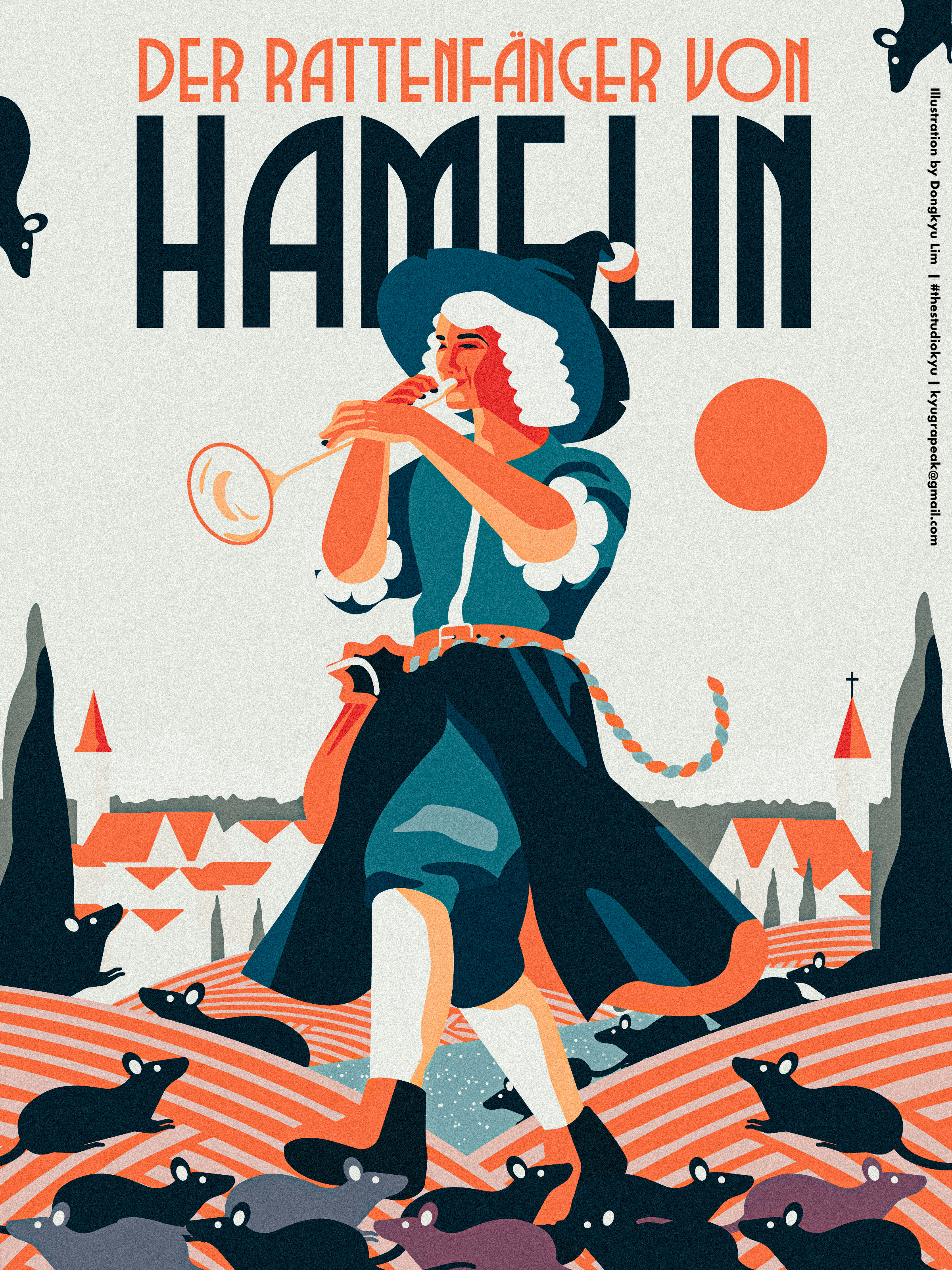 Der Rattenfänger von Hameln - The Rat Hunter book cover fairy tale german story illustration pied piper pied piper of hamelin rat hunter rats vintage