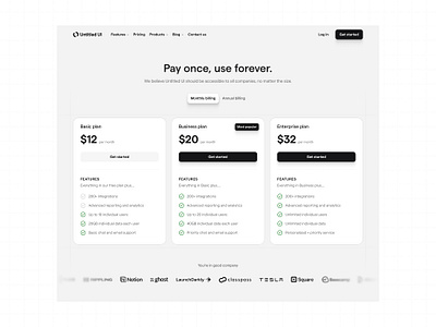 Pay once, use forever — Untitled UI minimal plans pricing pricing cards pricing page web design