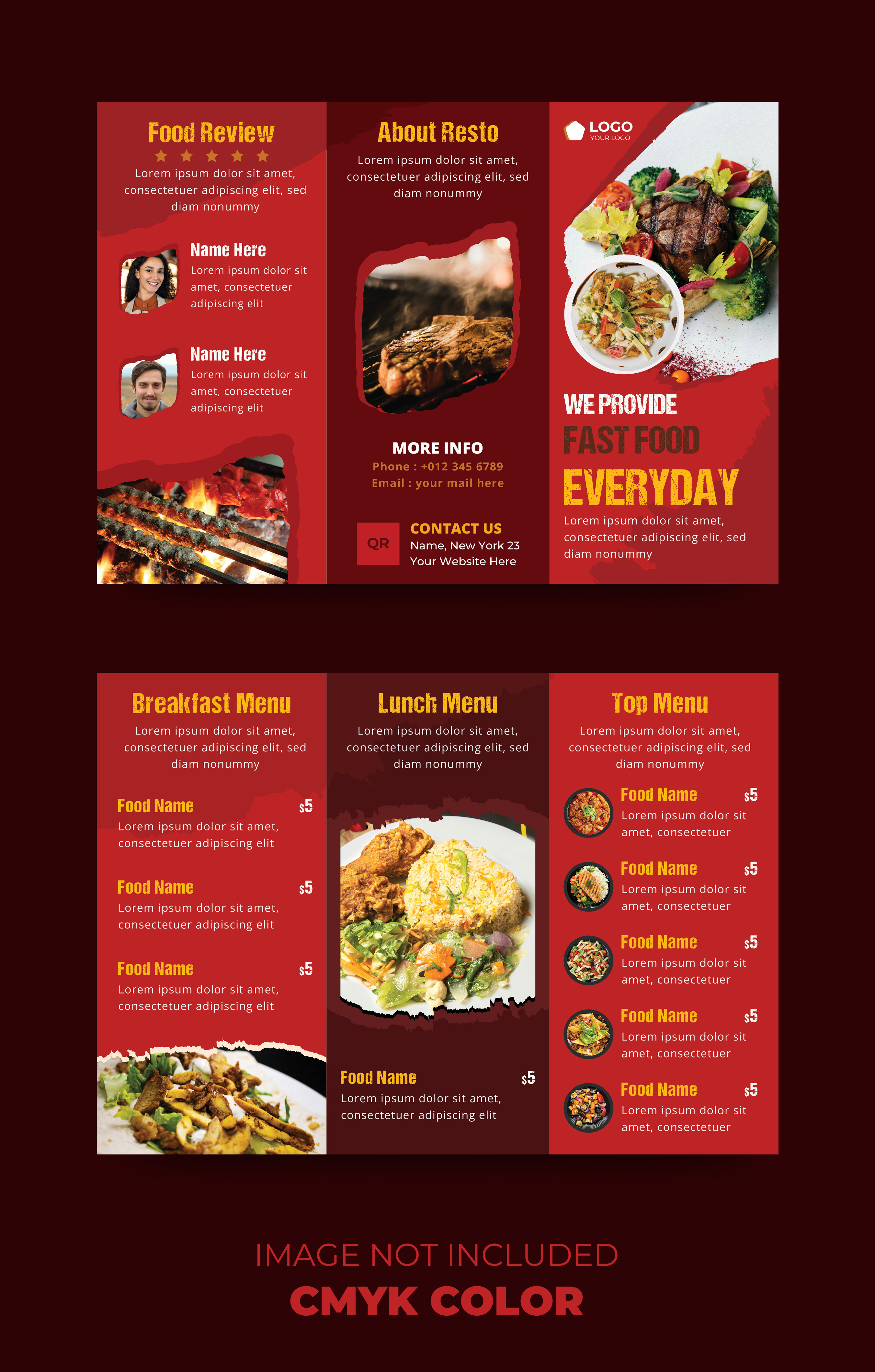 Restaurant trifold brochure and fast food menu gourmet