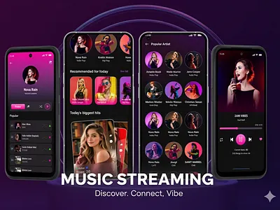 Music Streaming App - Discover. Connect. Vibe. appdesign darkmode designinspiration dribbble interactiondesign musicapp productdesign streamingapp userinterface uxdesign