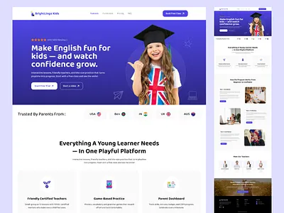 English Kids Learning Landing Page app branding design graphic design illustration logo typography ui ux vector