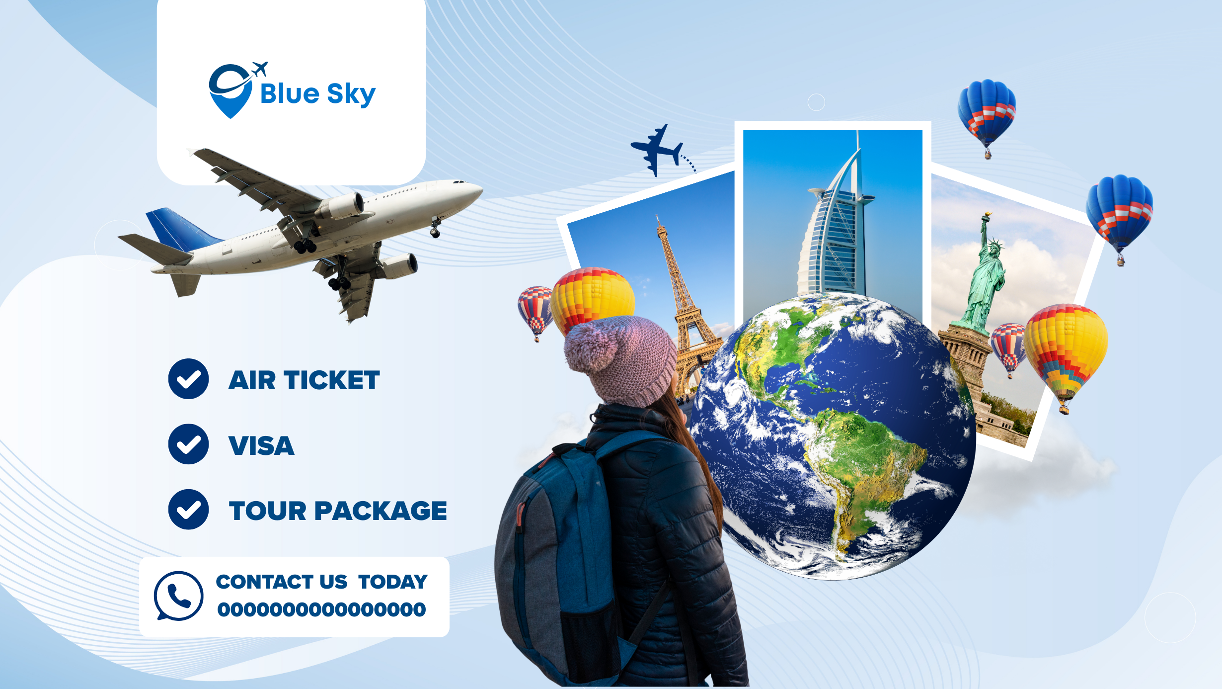 Blue Sky Travel Agency – Facebook Cover Page Design advertise airline branding cover image design facebook cover image design graphic design poster