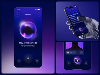 AI Assistant - Mobile App ai app artificial intelligence dark design gradient interactive mobile mobile app mobile design text to image ui ux voice to text