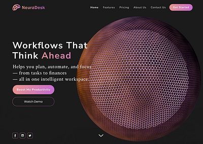 NeuraDesk – AI Productivity Workspace 🚀 3d aftereffects ai blender dribbble figma landingpage latest website design 2025 modernai design motiondesign saas ui uidesign ux uxdesign webdesign