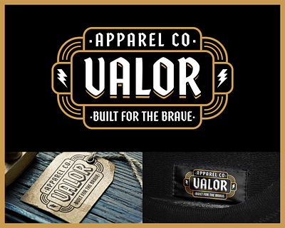Valor Apparel Badge Logo | Neck Tag Design apparel apparel design badge branding company crest gold graphic design identity design indie label neck tag packaging design product product design shield tag tag design valor