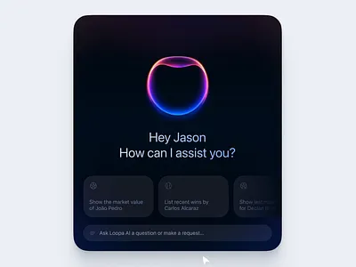 Sports AI Assistant 3d ai ai assistant animation card chat dark glow sphere ui