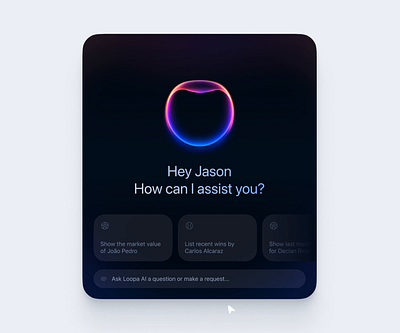 Sports AI Assistant 3d ai ai assistant animation card chat dark glow sphere ui
