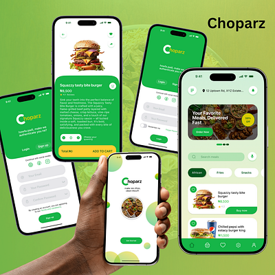 Choparz food delivery mobile app ui design branding design e commerce food food delivery uber eats clone ui ux vector