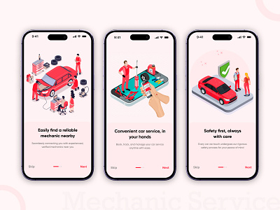 Car Service App - Walkthrough Screens 3d animation app design branding conceptual design graphic design iconography illustration mechanic app minimal motion graphics ui uiux walkthrough