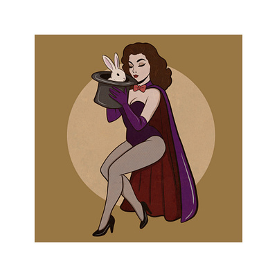 Magician ✨🐇 bunny flat halloween illustration magic magic trick magician pin up poster vintage woman