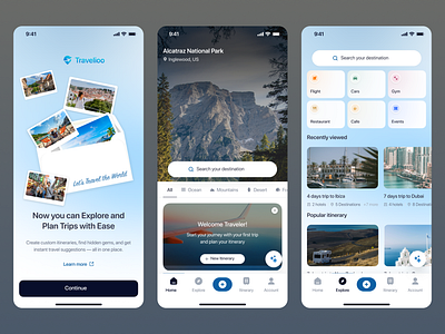 Travel Planning & Exploration App UI appconcept appdesign branding design dribbbleshots figmadesign graphic design illustration mobileappdesign productdesign travelapp ui uidesign uxdesign uxui