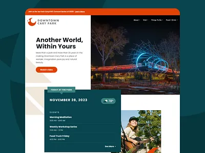 Downtown Cary Park Website Design branding calendar call to action cary cta economic development homepage north carolina park ui upcoming events web design website