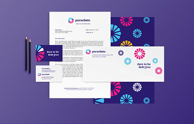 Parachute Branding bag branding burst debt free icon identity illustration logo merch nonprofit parachute stationery