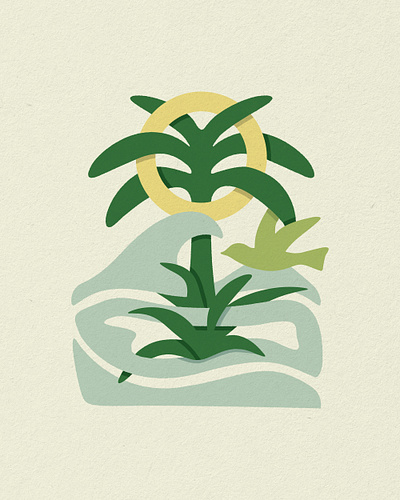 The Great Outdoors Illustration, 2025 bird explore illustration nature ocean outdoor outdoors palm palm tree sea seagull sun surf tree