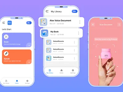 Smart Scan & Voice Assist App UI Design | Mobile App adobe xd app ui clean interface digital experience document scanner ui figma mobile app design modern app design product design uiux uiux design user interface userexperience voice to text app