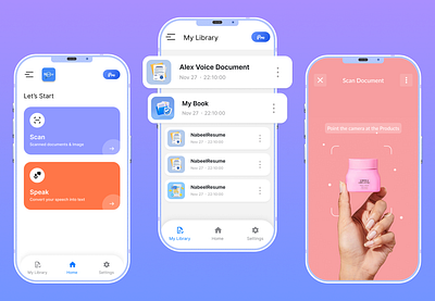 Smart Scan & Voice Assist App UI Design | Mobile App adobe xd app ui clean interface digital experience document scanner ui figma mobile app design modern app design product design uiux uiux design user interface userexperience voice to text app