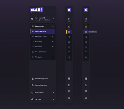 Menu collapsed and expanded accordion menu app navigation collapsed menu dark mode dashboards drawer menu expanded menu left side navigation menu hover menu icons menu navigation menu settings navigation reporting saas saas analytics app selector menu store selector