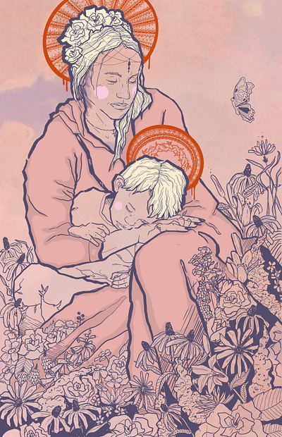 Motherhood Illustration art nouveau illustration portrait procreate