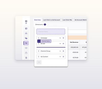 Multi Dimensional groupings on smaller screens analytics dashbaord breakdowns dismissable tabs interaction design marketing data movable tabs multi dimensional filters reporting reporting dashboard small screen vertical stacking