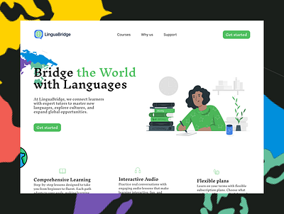 Language Learning Website UI Design 3d animation branding edtech graphic design landing page logo minimal design motion graphics online learning ui ui design web app website design